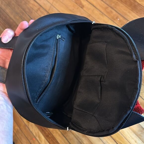 Disney Minnie Mouse Black Quilted Faux Leather Backpack with Ears and sequins - Picture 8 of 9